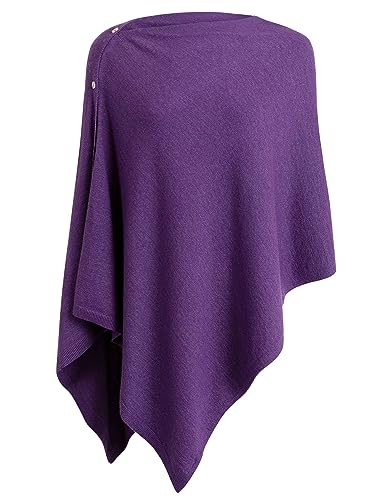 PULI Women's Versatile Knitted Shawls Scarf Poncho Sweater with Buttons Lightweight Spring Summer Fall Wraps - color: A-purple
