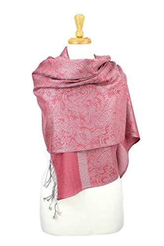 PASKMLNA Paisley Jacquard Pashmina Shawl Wrap Scarf Stole - color: Pink Grey