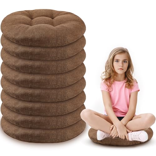 Fumete 8 Pcs 16 Inch Round Floor Cushions for Kids and Toddlers, Flexible Seating Classroom Furniture Floor Pillow for Home, Daycare, Preschool, Yoga and Meditation (Brown) - color: Brown