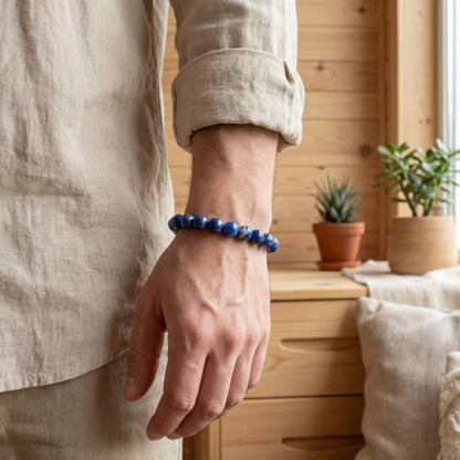 Natural Stone Beaded Bracelets for Women Men - 8MM Semi-Precious Stones Bracelets Adjustable Crystal Beads Stretch Bracelet - color: Lapis Lazuli-1