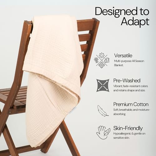 Salt Earth 100% Cotton Muslin Throw Blanket Gauze Blanket 55"X75" Twin, 4 Layered for Couch, Bed, Living Room, Home, Lightweight & All Season Blankets & Throws, Easy wash, Skin Friendly (Parchment) - color: Parchment, size: 55"X75" Twin