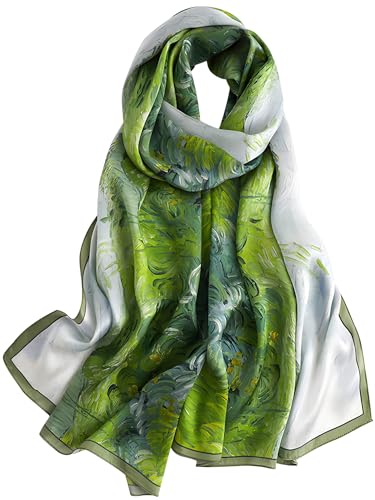 Large Shawl Scarf For Women Lightweight Wraps Silky Headscarf Long Sunscreen Scarfs - color: T15 Green Prairie Stroll / 70"x 35"