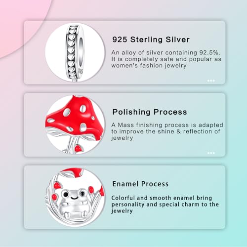 Prayer Cross Elephant Airplane Suitcase Charm 925 Sterling Silver Charms fits for Bracelets Necklace Pendant Bead Charms Jewelry Gift for Women Family - color: Frog Mushroom Charm
