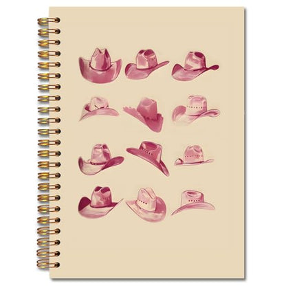 JINYO Pink Western Notebook, Retro Cowgirl Hats Journal, Western Office Supplies, Cowgirl Gifts for Women, Aesthetic Journal for Women, Pink Spiral Notebooks 5.5x8.3 Inch - color: white Pink Western Notebook