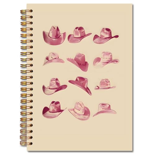 JINYO Pink Western Notebook, Retro Cowgirl Hats Journal, Western Office Supplies, Cowgirl Gifts for Women, Aesthetic Journal for Women, Pink Spiral Notebooks 5.5x8.3 Inch - color: white Pink Western Notebook