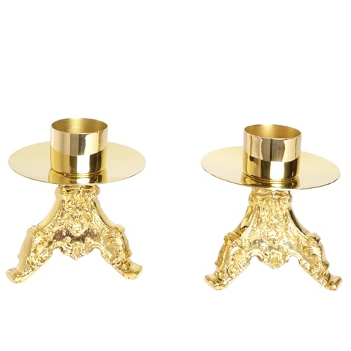 Needzo Elegant Brass Cross with Candle Holders Altar Set, Catholic Church Supplies, 16.75 Inches