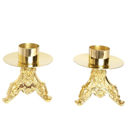 Needzo Elegant Brass Cross with Candle Holders Altar Set, Catholic Church Supplies, 16.75 Inches
