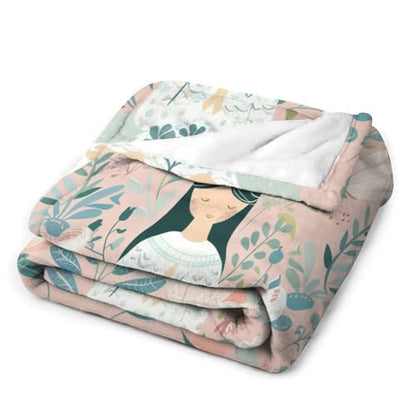 Cartoon Meditation Woman Throw Blanket, Soft Cozy Warm Flannel Cute Lotus Flower Botanical Blanket for Couch Sofa Bed, 50"x60" - color: Cartoon Meditation Woman, size: 50"x60"