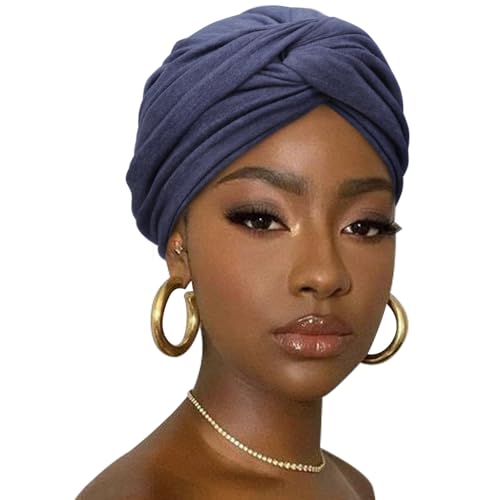 DRESHOW African Turban for Women Knotted Hairwraps for Sleeping Turban Headwraps Head Warmer Scarf for Black Women Chemo Cap - color: 1 Pack Style 2: Navy