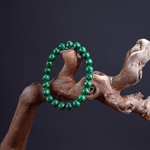 Natural Energy Healing Stone Charm Bracelet 8mm Natural Energy Healing Lava Rock Bracelet - Unisex - color: ZLY-Malachite