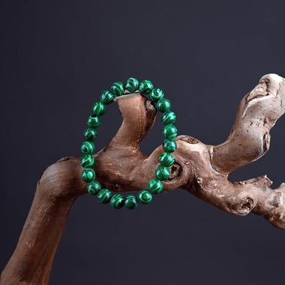 Natural Energy Healing Stone Charm Bracelet 8mm Natural Energy Healing Lava Rock Bracelet - Unisex - color: ZLY-Malachite