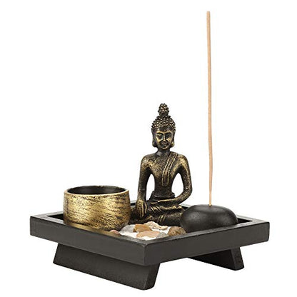 Zen Meditation Rock Garden Table Kit, Chinese Buddhism Candlestick, Meditation Relax Decor Set for Home,Garden