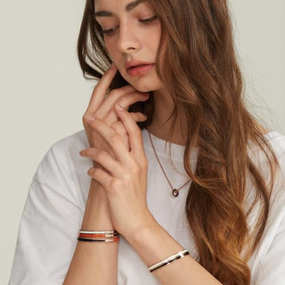 Minimalist Stainless Steel Cuff Bangle Bracelet for Women & Men – Adjustable Enamel Slim Oval Bracelet, Simple Everyday Jewelry Gift Box (Solid BR)