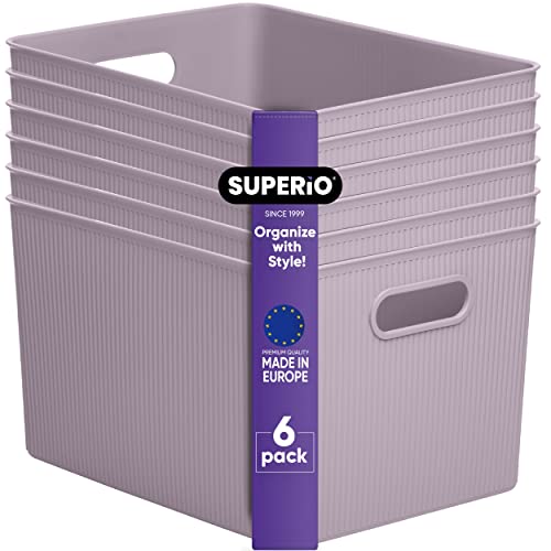 Superio Ribbed Collection - Decorative Plastic Basket Open Home Storage Bins Organizer, X-Large Lilac Purple (6 Pack) Container Boxes for Organizing Closet Storage Bins for Shelves 22 Liter/23 Quart - size: 6 Pack, style: Bin - Extra Large (22 Liter)