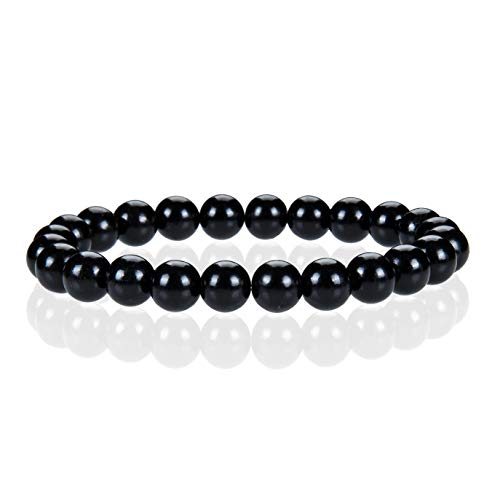 Cherry Tree Collection Gemstone Beaded Stretch Bracelet 8mm Round Beads 7" - color: Jet Stone