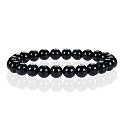 Cherry Tree Collection Gemstone Beaded Stretch Bracelet 8mm Round Beads 7" - color: Jet Stone