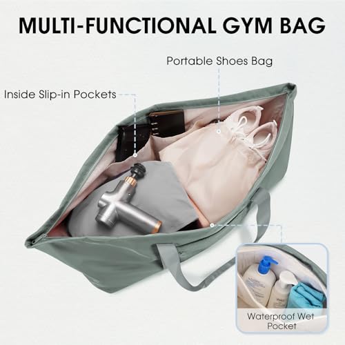 Large Yoga Mat Bag with Shoes Compartment and Wet Pocket Ladies Pilates Gym Tote Bag with Yoga Mat Holder Strap for Women Men Workout Carrier Stuff Accessories - color: Greenish Grey