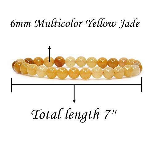 Angelstones Handmade Natural Healing Gemstone 6mm Round Beads Stretch Crystal Bracelet 7 Inch Unisex - color: Multicolor Yellow Jade
