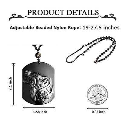 Black Obsidian Necklace Natural Crystal Amulet Protection Pendant with Adjustable Rope Lucky Talisman Necklaces Jewelry Gift for Men Women - color: Wolf