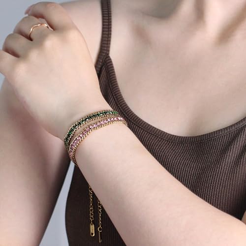 Colorful Tennis Bracelet - Adjustable Boho Stackable Crystal Jewelry for Best Friends Bridesmaids Party Gift Women YA6108 - color: Green