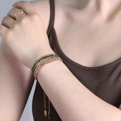 Colorful Tennis Bracelet - Adjustable Boho Stackable Crystal Jewelry for Best Friends Bridesmaids Party Gift Women YA6108 - color: Green