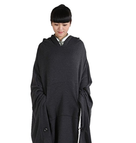 ZanYing Meditation Buddhist Hooded Cotton Cloak Winter Oversize Coat - color: Dark Grey, size: Large