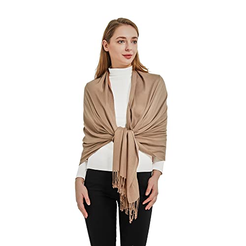 Soft Silky Pashmina Shawl Wraps Solid Colors Scarf for Wedding Evening Dresses - color: E-camel