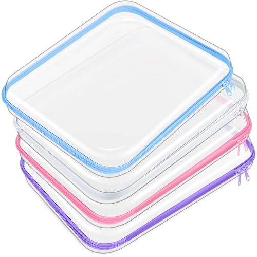 Hoolerry 4 Pcs Hard Clear Zipper Case Makeup Bags Plastic Zipper Pouch Transparent Storage Box Containers for Cosmetics, Snacks, Building Blocks, Puzzles(Clear,13.8 x 11.8 x 2 in,Multicolor) - color: Multicolor, size: 13.8 x 11.8 x 2 in