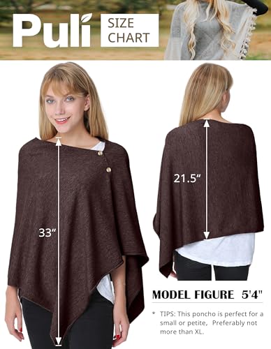 PULI Women's Versatile Knitted Shawls Scarf Poncho Sweater with Buttons Lightweight Spring Summer Fall Wraps - color: A-chocolate Brown