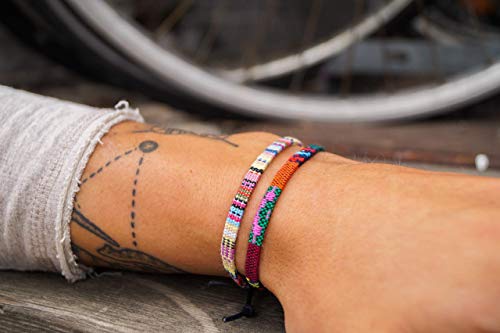 Made by Nami 2 Pcs Boho Surfer Bracelets for Women and Men Waterproof and Adjustable Braided Bracelets Set of 2 for Ethnic Hippie Style - color: Yellow & Ethnic