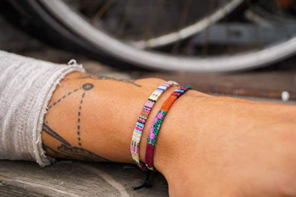 Made by Nami 2 Pcs Boho Surfer Bracelets for Women and Men Waterproof and Adjustable Braided Bracelets Set of 2 for Ethnic Hippie Style - color: Yellow & Ethnic