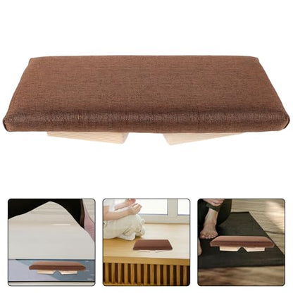 WOONEKY Wood Prayer Bench Folding Stool, Ergonomic Solid Wood Meditation Chair, Portable Compact Seat for Yoga and Mindfulness Practice, Coffee Color