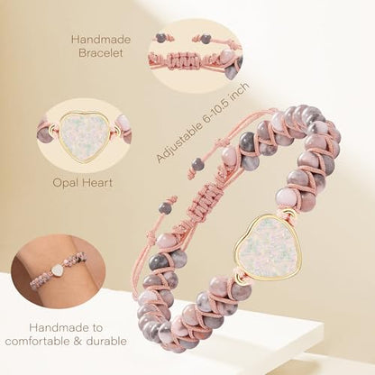 Gifts for Daughter Granddaughter, To My Mom Grandma Wife Girlfriend Sister Jasper Heart Bracelets Birthday Graduation Anniversary Christmas Stocking Stuffers Valentines Mothers Day Jewelry - style: 4.Gift To My Granddaughter: Pink Beads