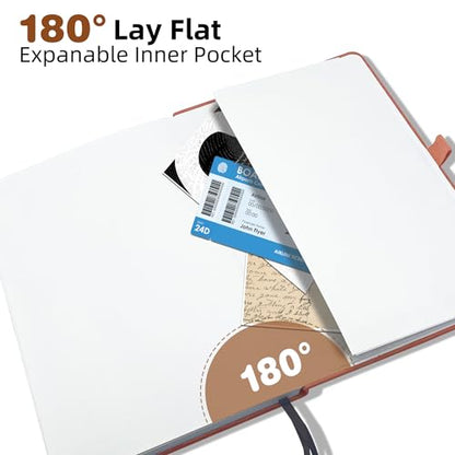Blank Journal Notebook, A5, 192 Pages 100 GSM Thick Sketch Book for Women Men, Hardcover Leather Unlined Journaling for Work, Notebooks for Writing, 5.8 inches x 8.5 inches (Brown)