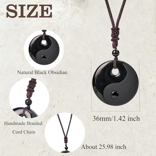 Black Obsidian Yin Yang Necklace for Men Women, Tai Chi Pendant Obsidian Balance Necklace for Releasing Negativity, Talisman Spiritual Healing Jewelry for Protection Amulet - color: Black-2