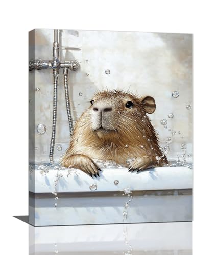 Olivine Capybara Wall Art, Funny Animal Bathtub Pictures Wall Decor, Capybara Bathroom Canvas Prints Painting, Framed Artwork for Bedroom Living Room Office Home Decoration 20"x16" - color: Capybara, size: 20L" x 16W"