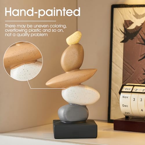 Octdays Fake Sandstone Statue Living Room Decor, Modern Ceramic Stacked Stone Sculptures Zen Decor, Stone Statue Decorations for Coffee Table Shelf Bookshelf Desk, Gifts for Good Luck (Brown & Gery)