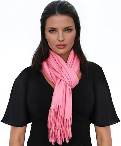 Ocomfly 100% Pashmina Scarf for Women - Premium Womens Scarves - Gift Boxed - Shawls or Wraps - Ultra Soft and Warm - color: Hot Pink