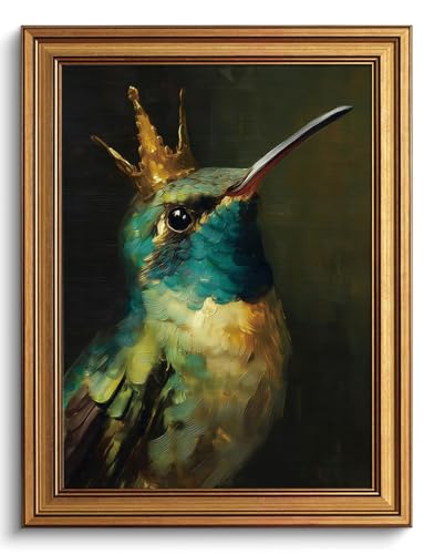 Vintage Gold Framed Wall Art Hummingbird Canvas Art Prints Whimsical Bird Pictures Wall Decor Boho Painting Artwork for Living Room Bedroom Bathroom 12x16in - color: Hummingbird, size: 12x16in Gold Framed