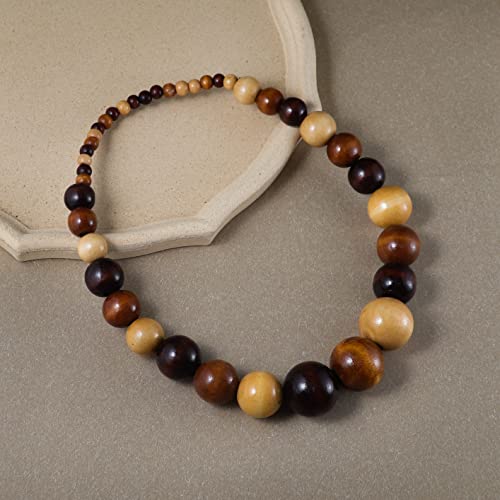 COLORFUL BLING Ethnic Natural Wood Beads Necklace for Men Women Africa Wooden Chain Chunky Strand Necklace Statement Hip Hop Jewelry - color: short light