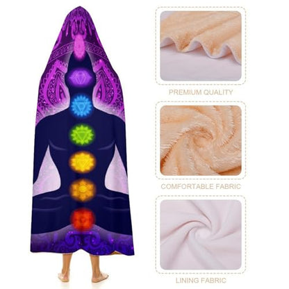 Seven Chakra Yoga Meditation Lotus Purple Mandala Large Size Comfortable Hooded Blanket, Warm Blanket 40"x50" - color: Seven Chakra Yoga Meditation Lotus Purple Man, size: 40"x50"