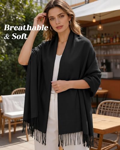 Winter Scarf for Women Pashmina Shawls and Wraps for Evening Dresses Wedding Party Bridesmaid Warm Long Scarves Shawl - color: Black