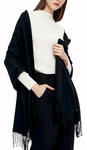Pashmina Shawls and Wraps Scarfs for Women Wedding Party Winter Warm Long Solid Color - color: Black