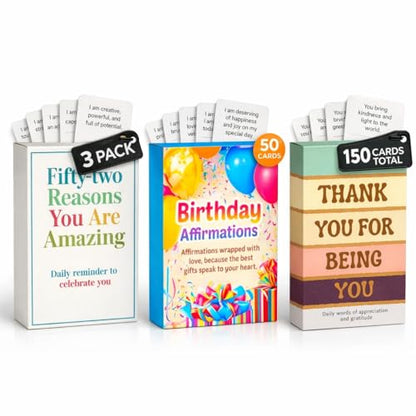 Isaac Liev 150 Affirmation Cards For Women, Appreciation quotes, Motivational and inspirational, 3-Pack Bundle, positivity gift - style: 3-PACK - Birthday, 52 Reasons & Thank You Affirmation