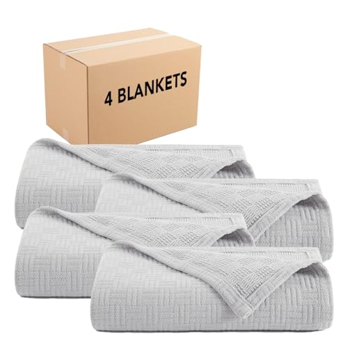Arkwright Basket Weave Twin Blanket - Case of 4-100% Ringspun Cotton All Season Blankets, Luxury Hotel Quality, Soft on Skin, Breathable, 300 GSM for Bed, Sofa, and Chair, 68 X 90 in, Grey - color: Harbor Mist Grey, size: Twin (68x90) Case of 4