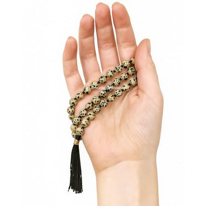 Amazing Gemstone Japa Mala 108 Prayer Beads Necklace and Wrist Mala Bracelet for Meditation - color: Dalmatian Jasper, size: Hand Knotted