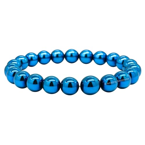 Amazing Gemstone Crystal Bracelet for Women Men's Gifts - Protection Healing Crystal Bracelet - 8mm Gemstone Beaded Stretchable Bracelet Pulseras Para Hombres Mujer Stocking Stuffers Mothers Day Gift (Blue Hematite) - color: Blue Hematite