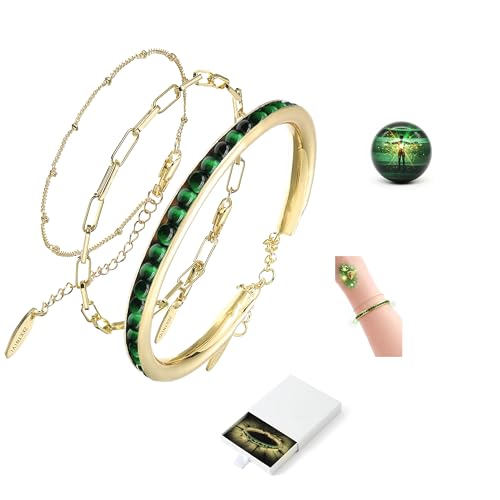 Intentional Healing Stones Bracelet for Women, 3PCS Layered Set with Semi‑Precious Stone Beads, Inspirational Jewelry for Calm Rituals & Emotional Balance - style: Green Tiger Eye -Growth & Confidence