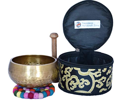 Meditation Yoga Singing Bowl Set With Mallet, Cushion & Brocade Bag - For Meditation, Chakra Healing, Prayer,Yoga, and Mindfulness by Nepalese Handicraft Zone (4 Inch Multicolor) - color: Multicolor