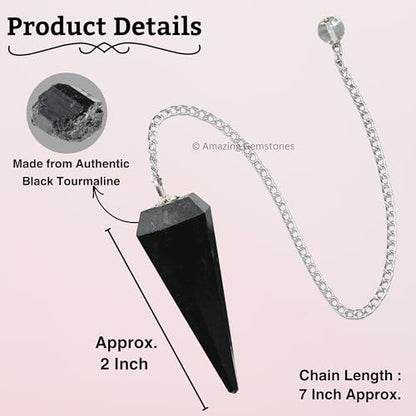 Amazing Gemstone Black Tourmaline Crystal Pendulum for Divination - Certified Dowsing Crystals and Healing Stones for Chakra Balancing and Meditation - Enhance Reiki Spiritual Growth - color: Black Tourmaline (Mental)